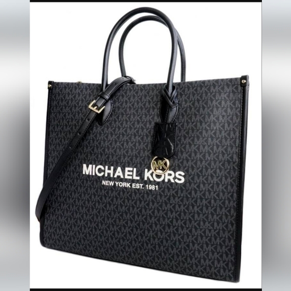 NWT -Micheal Kors Mirella XL Tote Black & Grey Monogram - Picture 3 of 11
